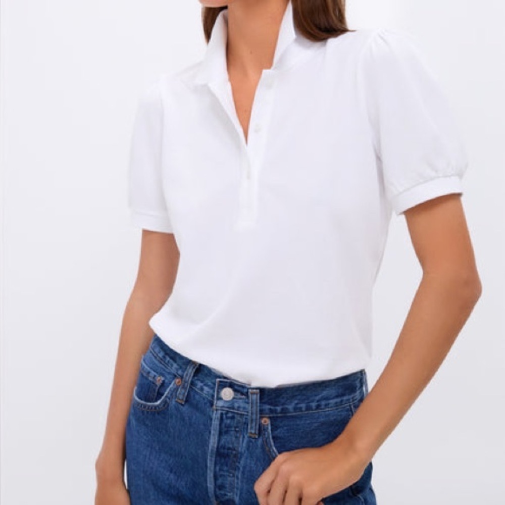 TUCKERNUCK White Pique Puff Sleeve Peggy Polo